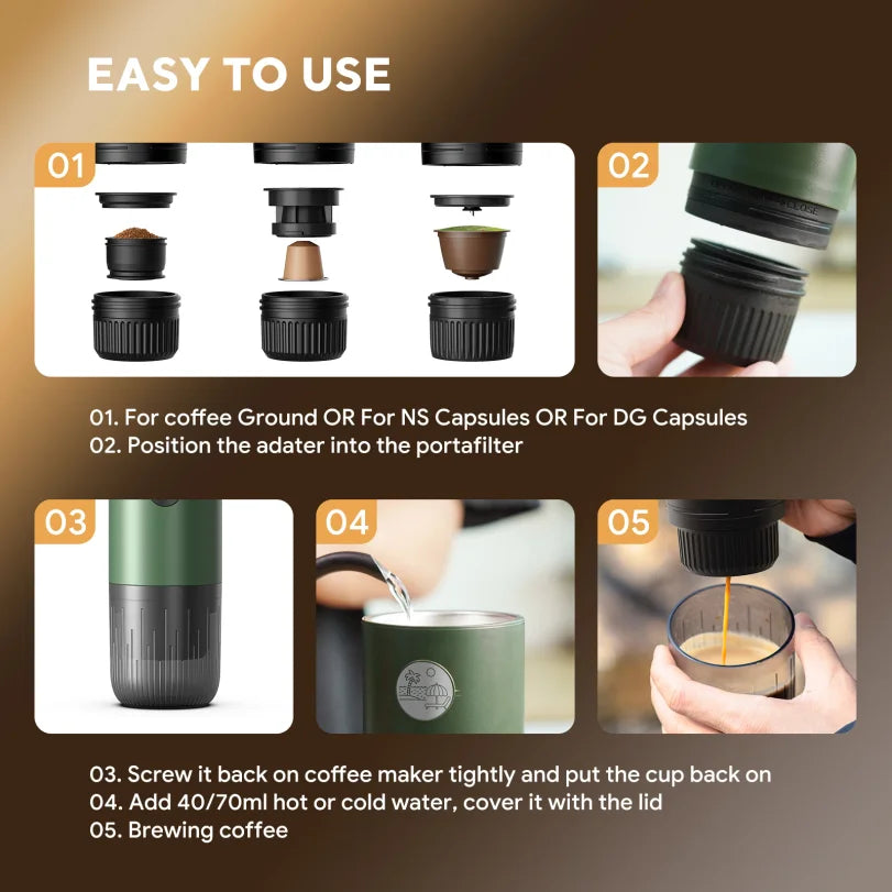 Portable Espresso Machine 3-in-1 Travel Coffee Maker for Camping Hiking Office Self-Heating with USB-C 2026new
