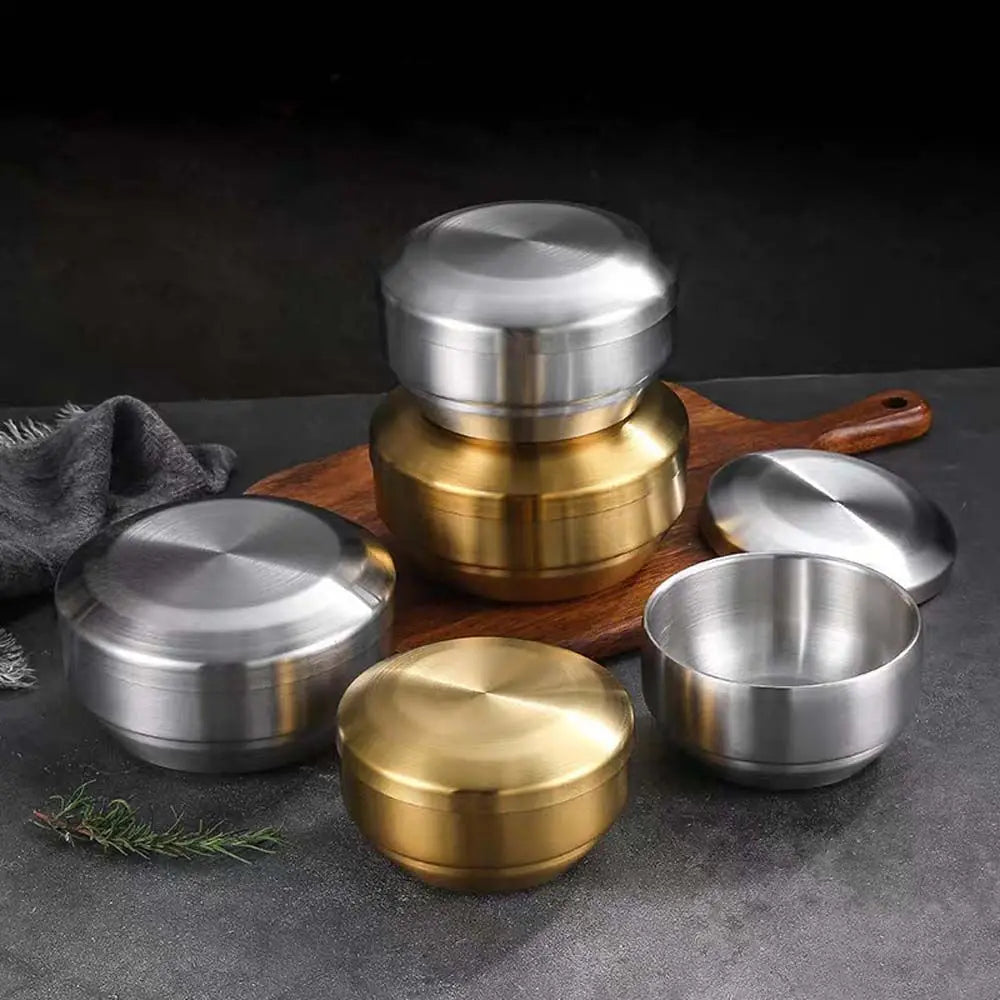 Anti-Scalding With Lid Tableware 304 Stainless Steel Container Steamed Soup Bowl Double Rice Bowl Cereal Bowls Mixing Bowls