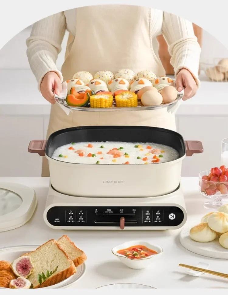 220V Electric Skillet with Multiple Cooking Options for Steaming, Frying, Stir-Frying, and Barbecue - Perfect for Every Meal AK