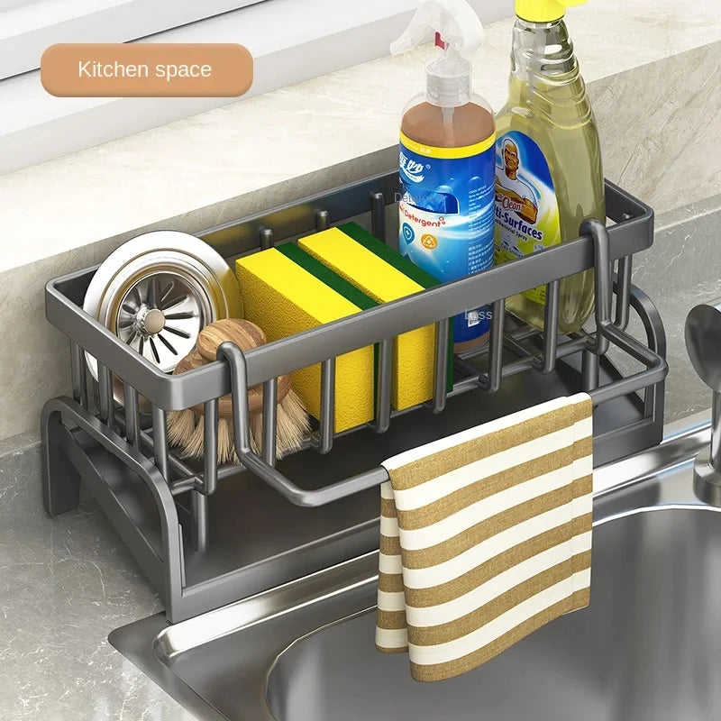 Kitchen Sink Storage Rack, Draining Organizer for Cleaning Cloth, Sponge & Detergent, Household Sink Shelf