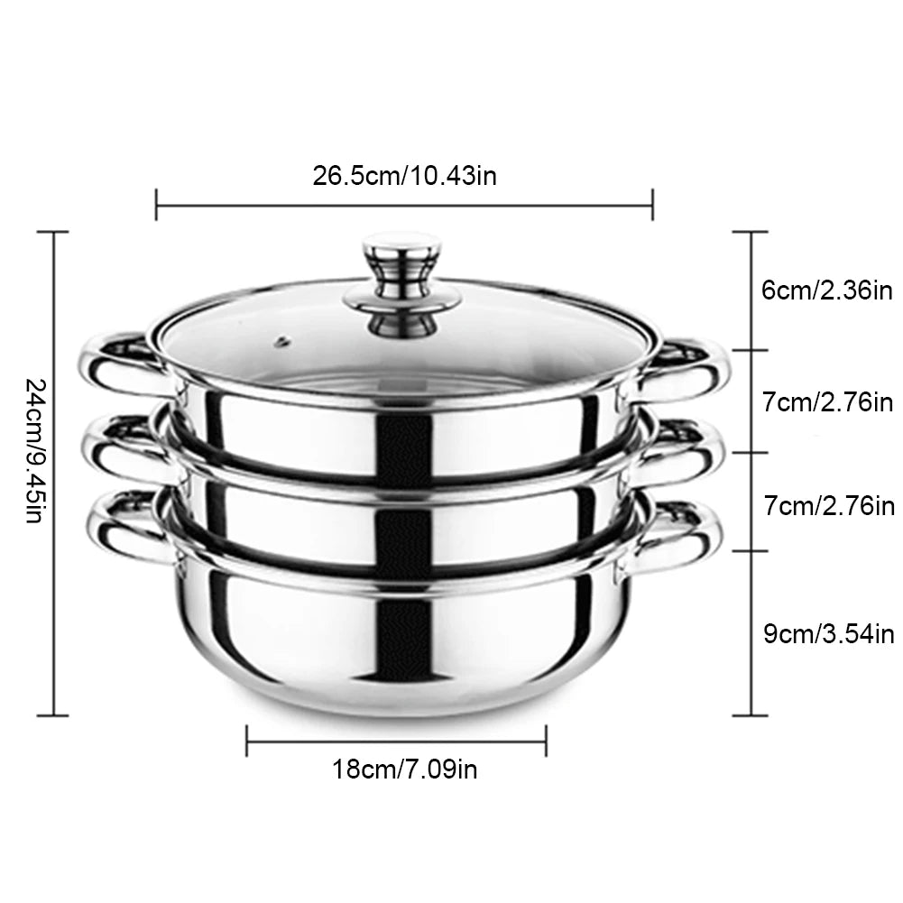 3 Tier Steamer Pot for Cooking with Lid Stainless Steel Steam Pot Multipurpose Steamer for Vegetable Dumpling Stock Sauce Food