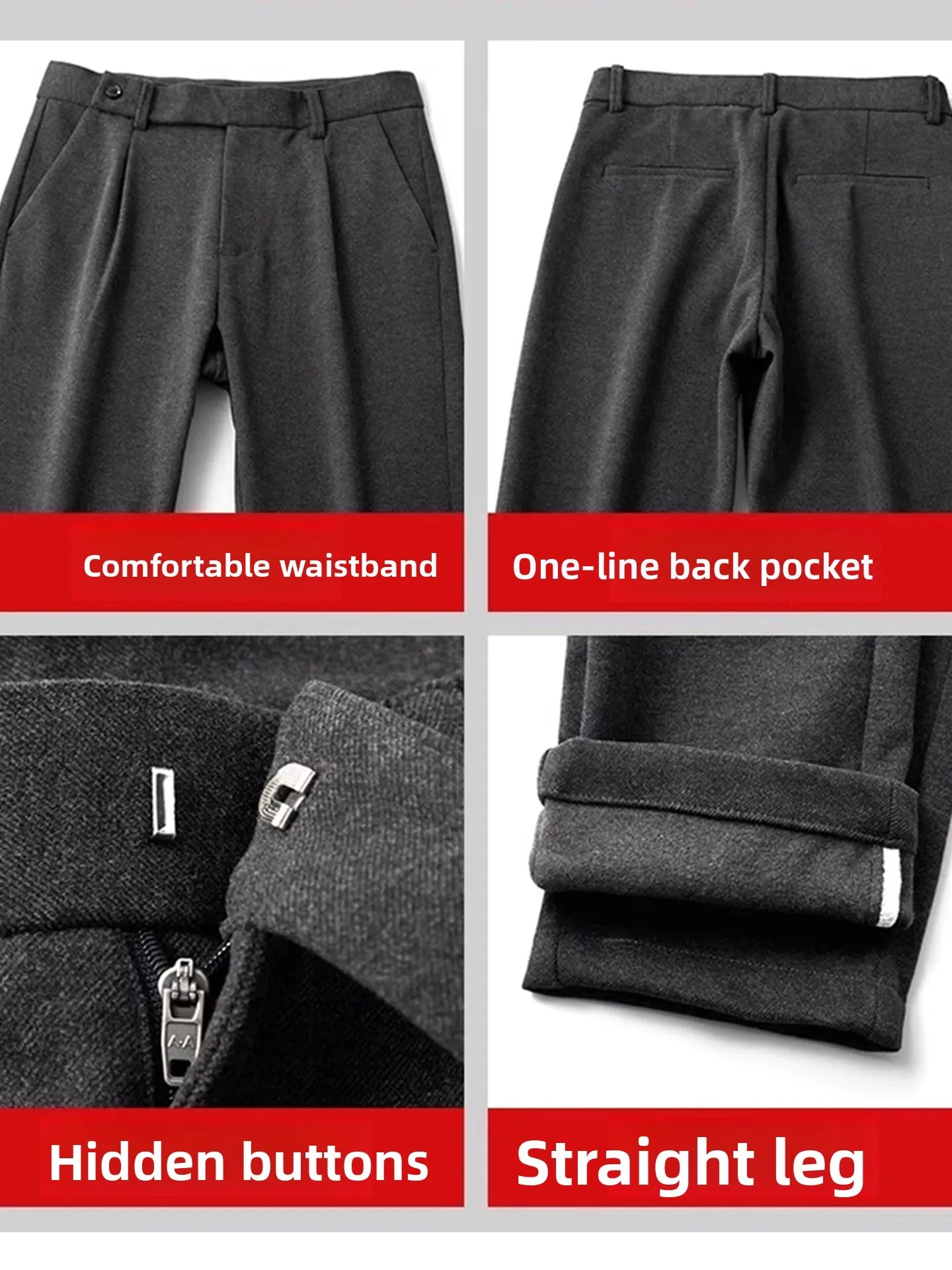 Business Casual Men's Brushed Khakis Straight Leg Long Pants Lightweight Luxury Wool Trousers Autumn Winter New Arrival