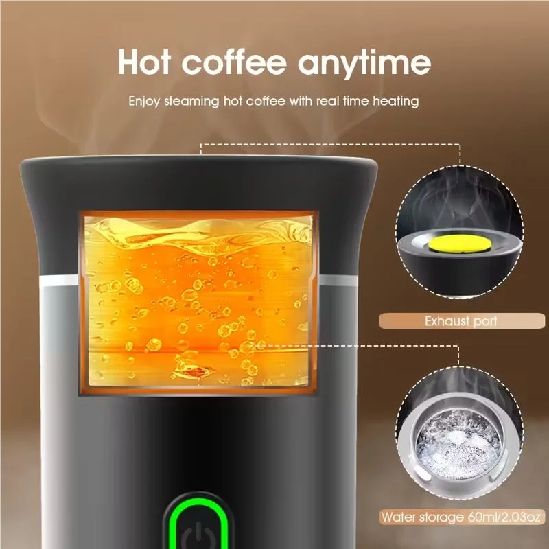 Portable espresso machine, coffee maker for on the go, 3-in-1 rechargeable coffee maker for the car, compatible with ground coff