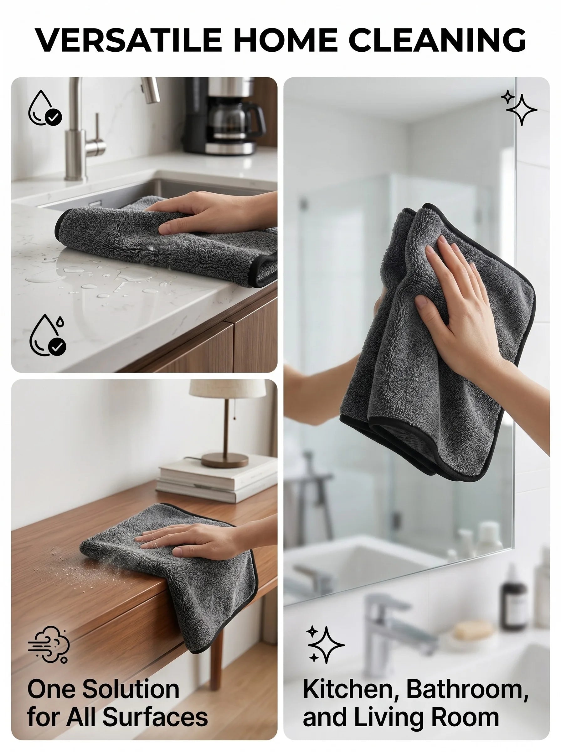 Kitchen Cleaning Towel Double-Sided Ultra Absorbent Lint-Free Oil Stain Remover Reusable Dish Cloth for Countertop Glass