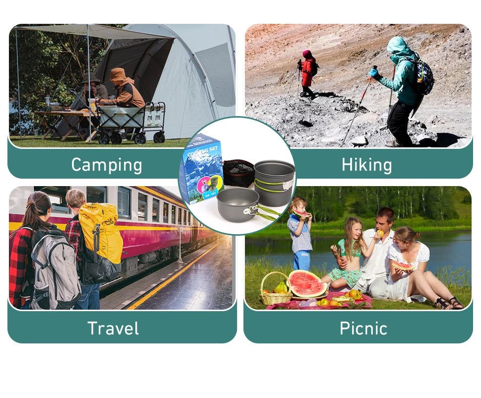 WESTTUNE Camping Pot Hiking Cookware Portable Outdoor Cooking Set Heat Cooker Camping Travel Tableware Kitchen Utensil Equipment