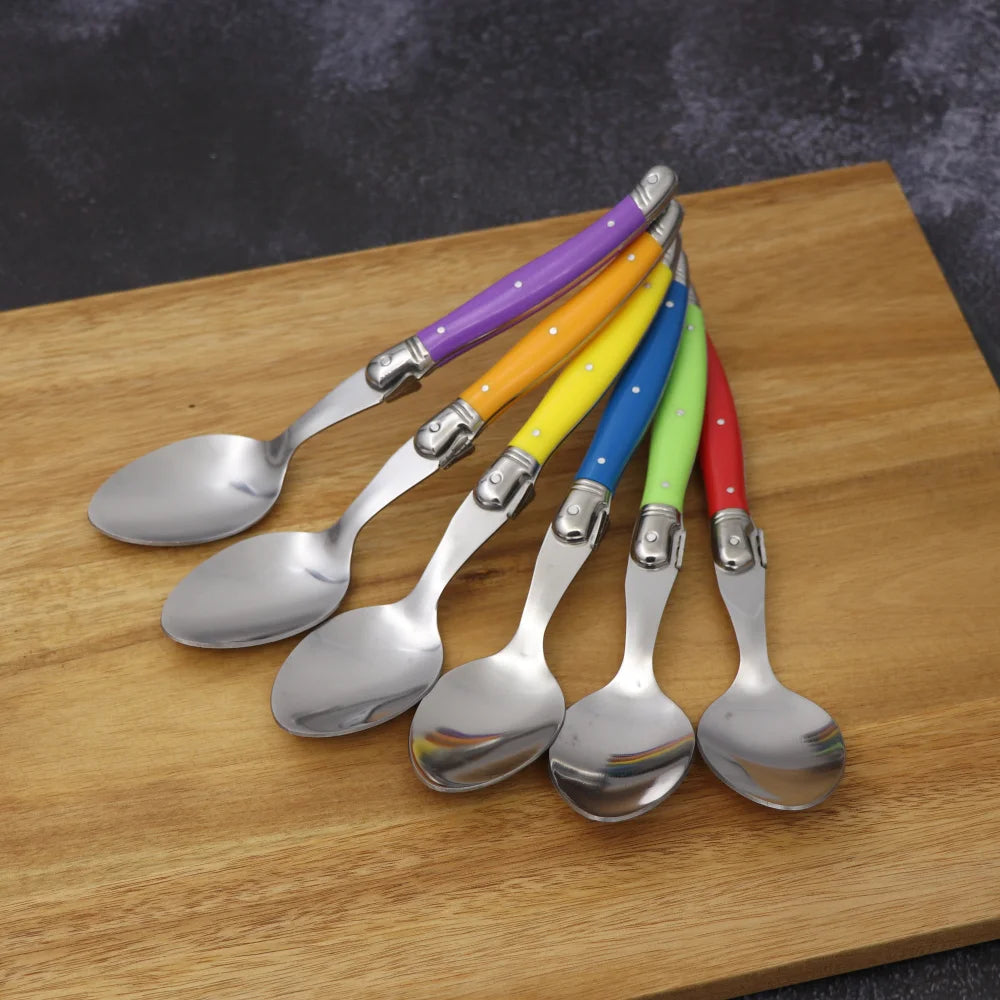 8'' 6pcs Laguiole Dinner Spoon Stainless Steel Long handle Table Spoons White Cutlery Black Big Serve Scoop Set Dinnerware