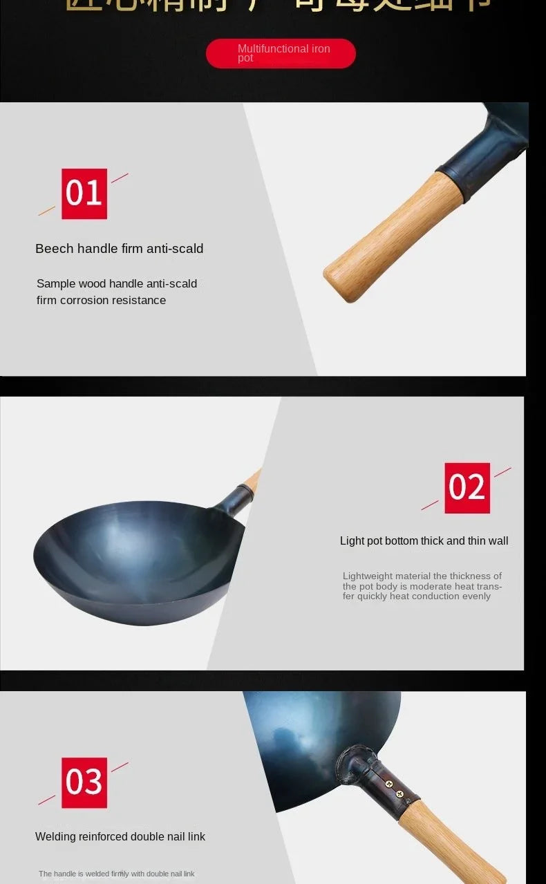 Carbon Steel Wok,12.6" Round Bottom Woks Pan Uncoated Nonstick Pot,Pre-Seasoned Chinese Wok Kitchen Cookware for Gas Cooktops