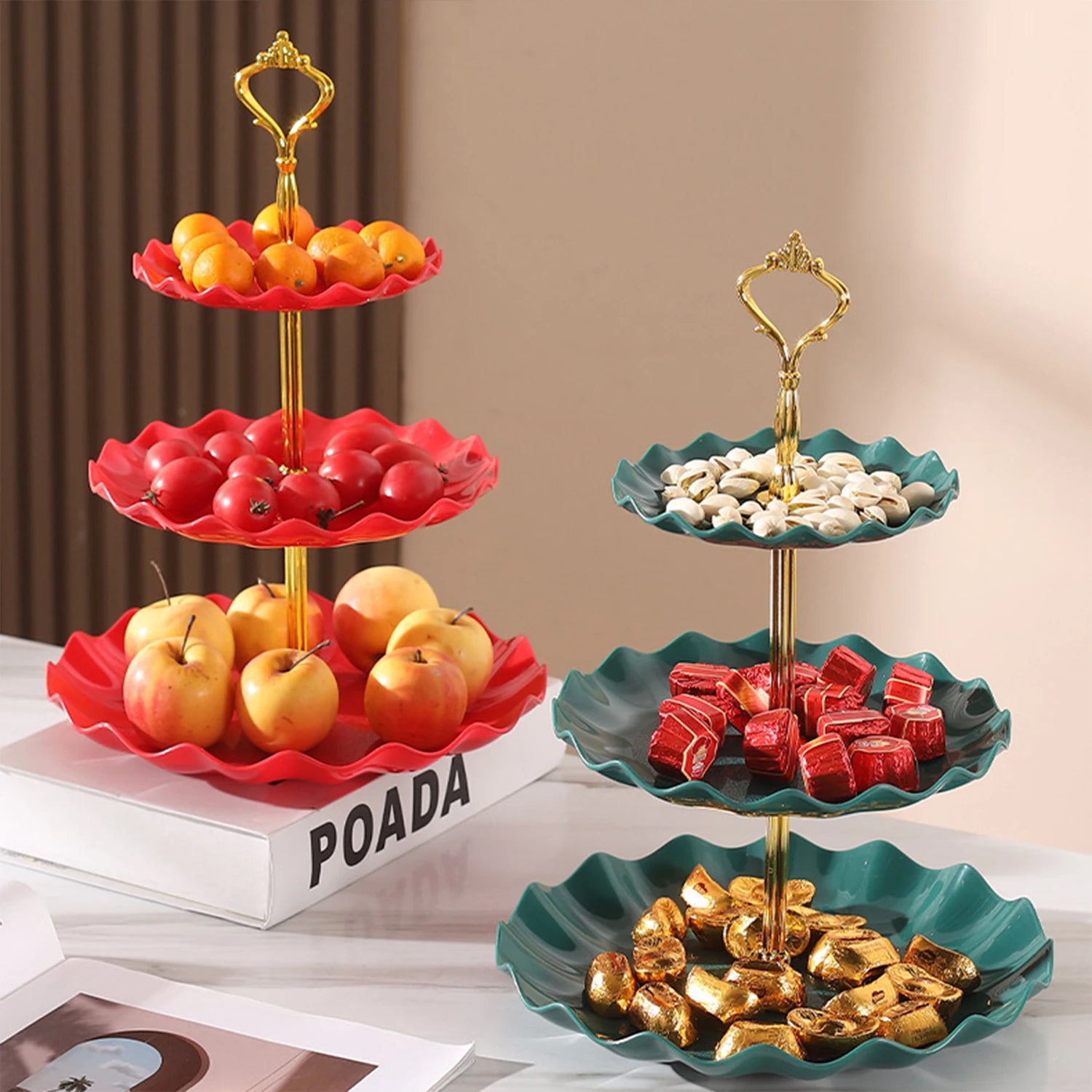 Plastic Dessert Display Table Wavy European And American Style Buffet Tea Break Cake Dessert Service Tray Fruit Plate Display