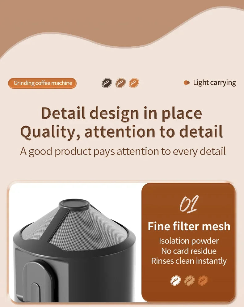 2-in-1 Portable Wireless Outdoor Camping Coffee Machine - Bean Grinding & Hand Brewing Portable Coffee Maker