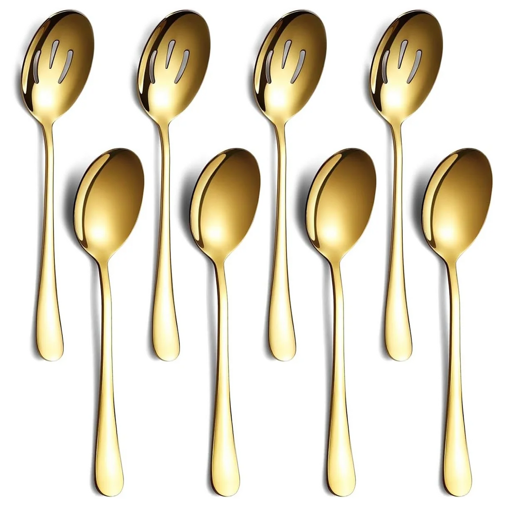 Serving Set Serving Spoons and Slotted Spoons, Stainless Steel Buffet Utensils, Banquet Spoons, Dishwasher Safe, Kitchen