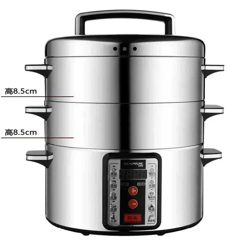 220V Electric Steamer Multifunctional Household and Commercial Stainless Steel Multi-layer Large-capacity Electric Steamer AD