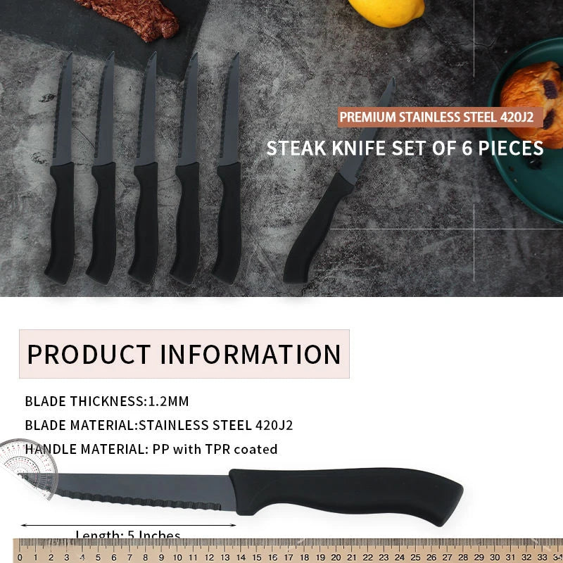 Steak Knives Set 4/6/8Pcs Black Matte Comfort Handle Paring Knives German Stainless Steel Serrated Non Stick  Dishwasher Safe