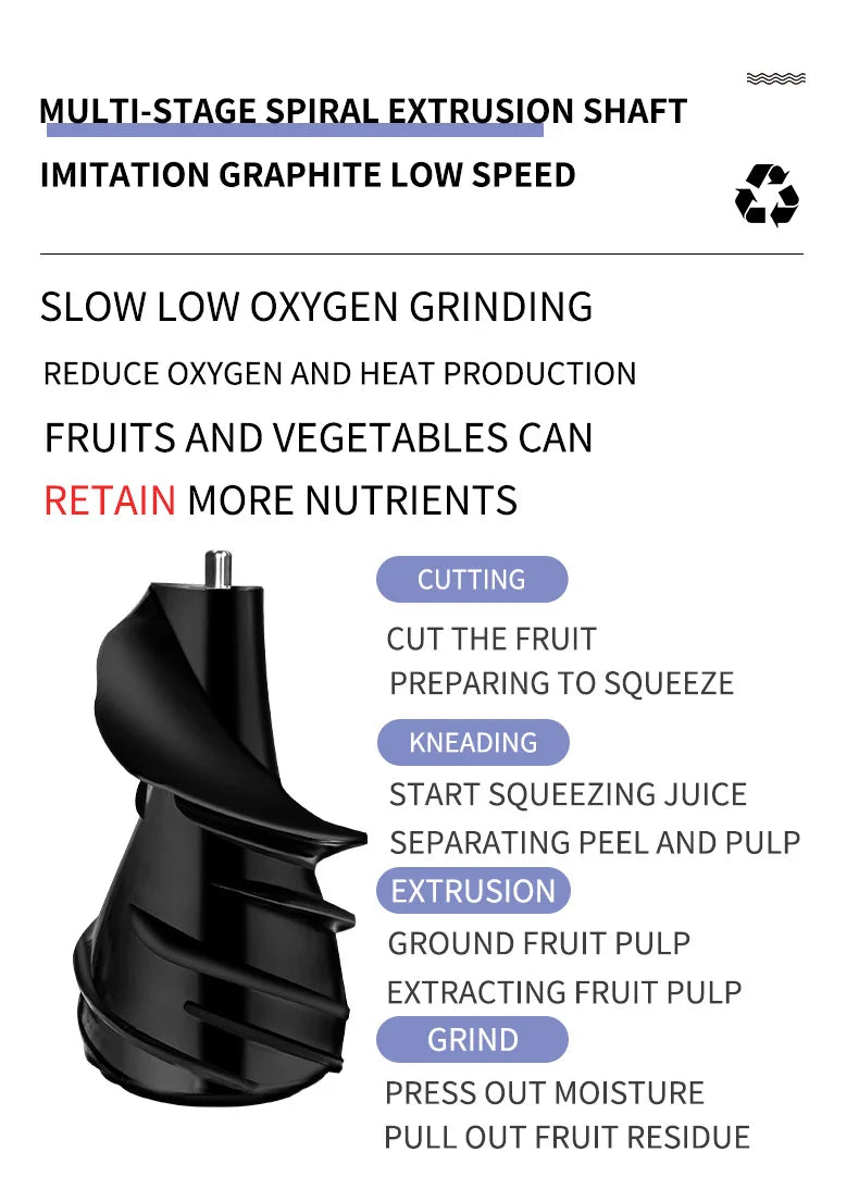 Household juicer, multifunctional fruit machine with vegetable cutter, large feed opening, fully automatic electric juice-separa