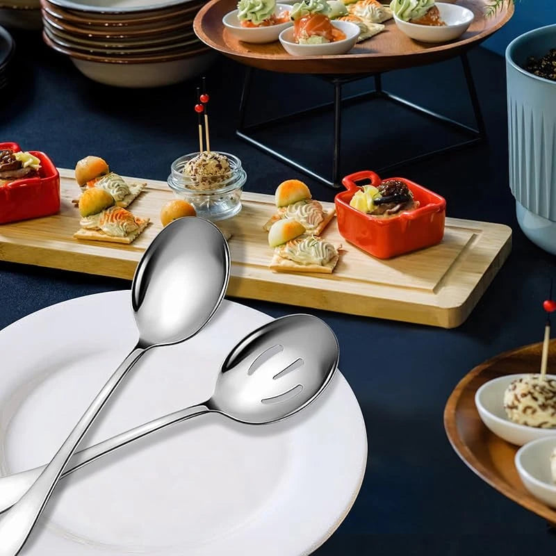 Serving Set Serving Spoons and Slotted Spoons, Stainless Steel Buffet Utensils, Banquet Spoons, Dishwasher Safe, Kitchen