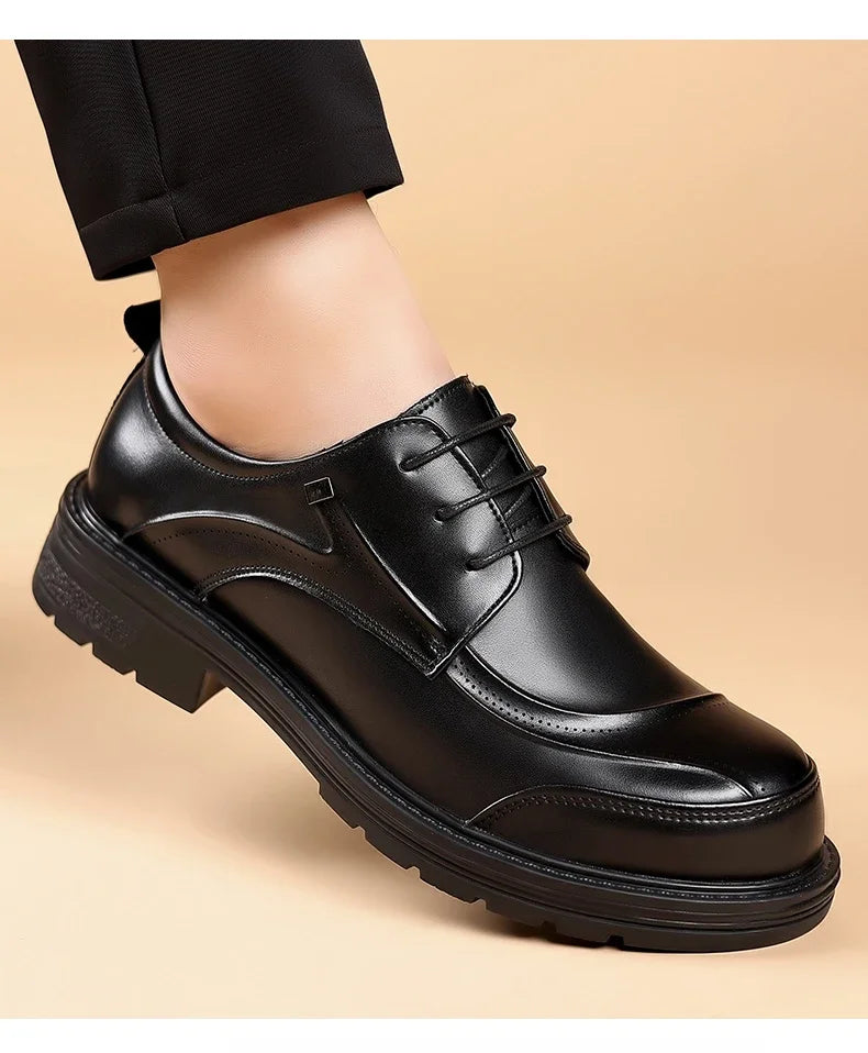 High-end Business Men's Shoes Trend Business Casual Leather Shoes Lace-up Big Head Formal Men's Leather Luxury Leather Shoes