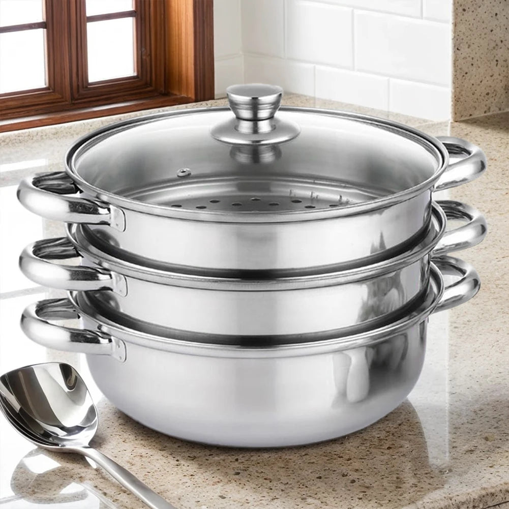 3 Tier Steamer Pot for Cooking with Lid Stainless Steel Steam Pot Multipurpose Steamer for Vegetable Dumpling Stock Sauce Food