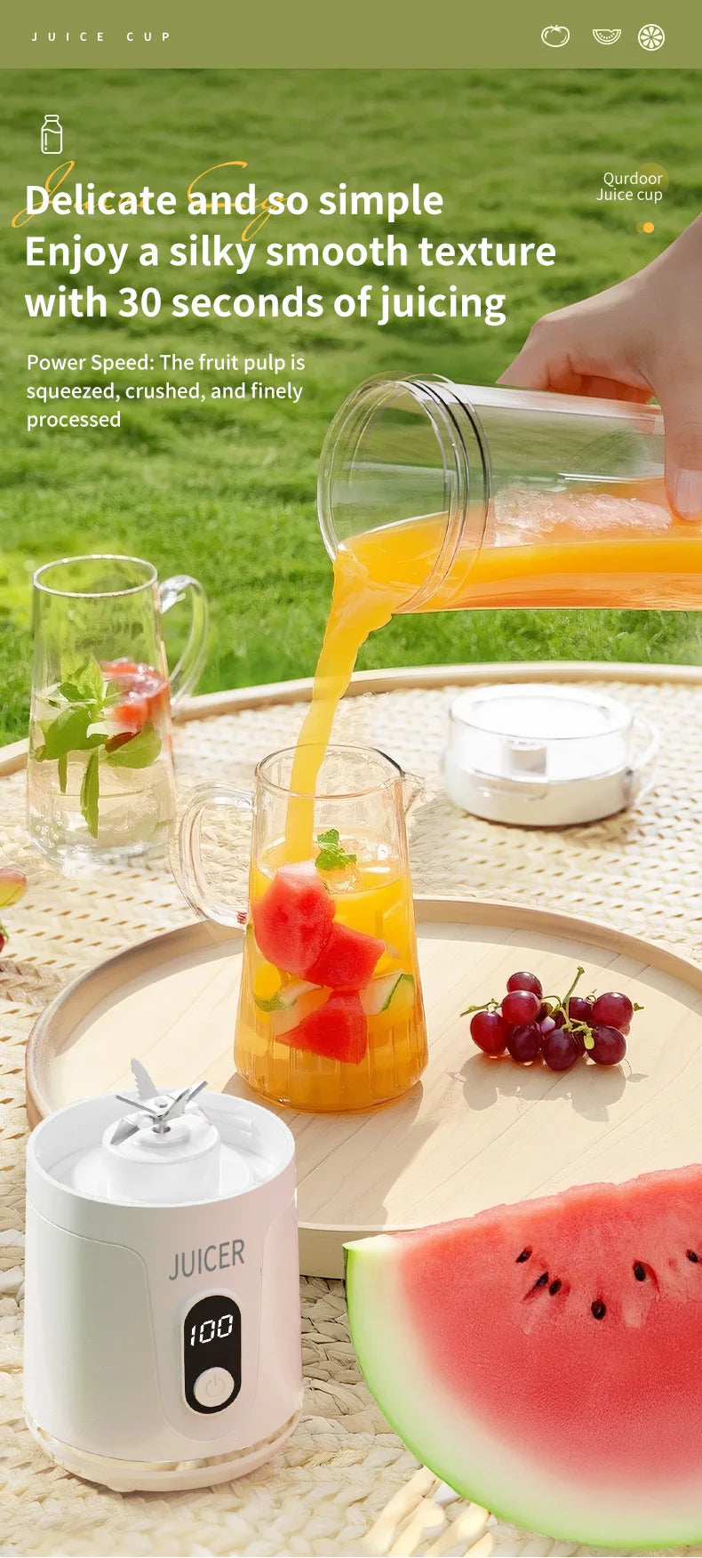 Portable Electric Juicer Small Household Rechargeable With Digital Display Vegetables Fruit Blender Juice Cup For Juicing