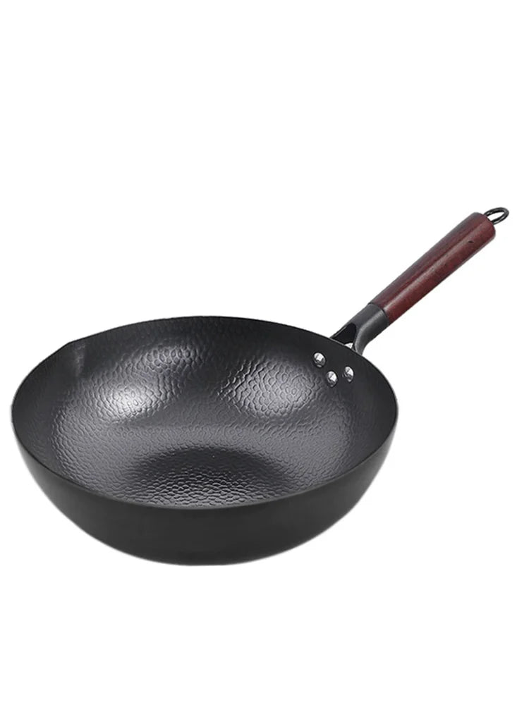 Pure Iron wok cast iron pan Non-coated Pot General use for Gas and Induction Cooker 32cm Chinese Wok Cookware Pan