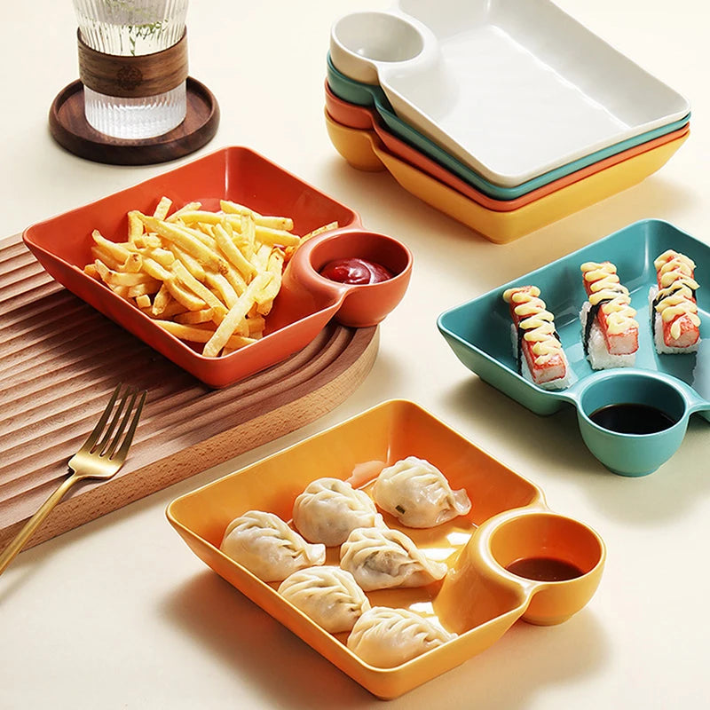 Large Square Dumpling Plate with Vinegar Space Snack Platter Creative Separated Divided Tray Tableware christmas tableware