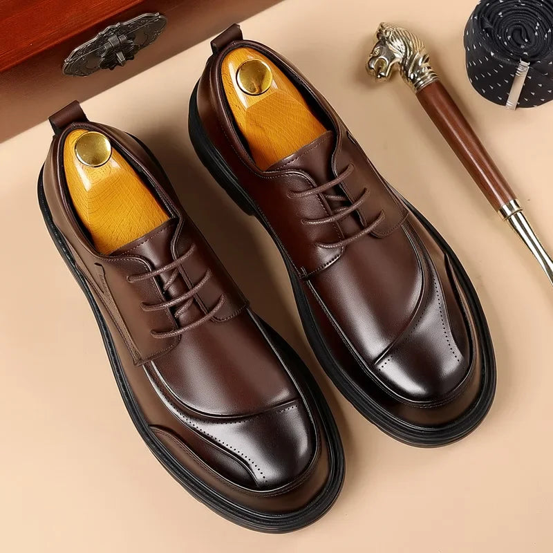High-end Business Men's Shoes Trend Business Casual Leather Shoes Lace-up Big Head Formal Men's Leather Luxury Leather Shoes