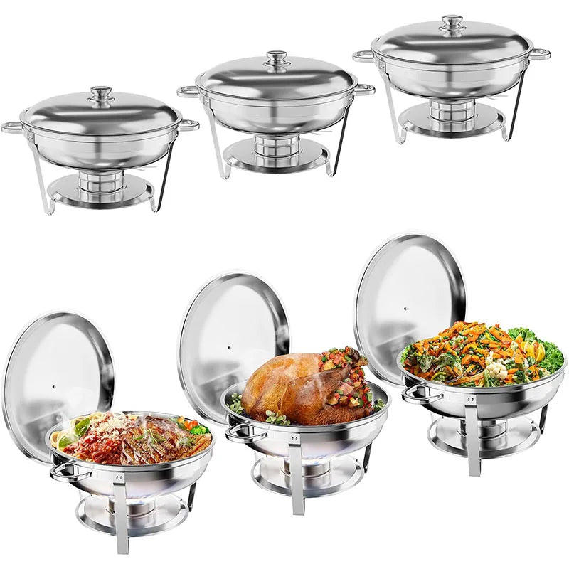 Chafing Dish Buffet Set 5QT Stainless Steel Round Chafing Dishes for Buffet With Lid Buffet Servers and Warmers for Party