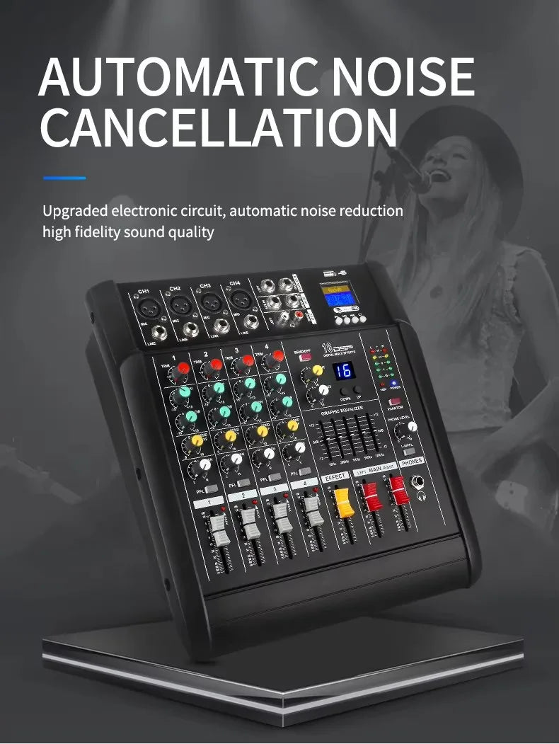 DJ Audio Mixer Amplifier 4 Channel 500w Stage Equipment Computer Digital Mixer Mobile Bluetooth DJ Mixer for PC Performance