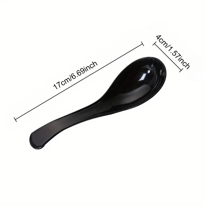 6 black spoons, suitable for soups, desserts - suitable for family gatherings, birthday parties, outdoor camping picnics, etc