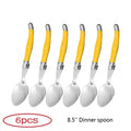 8'' 6pcs Laguiole Dinner Spoon Stainless Steel Long handle Table Spoons White Cutlery Black Big Serve Scoop Set Dinnerware