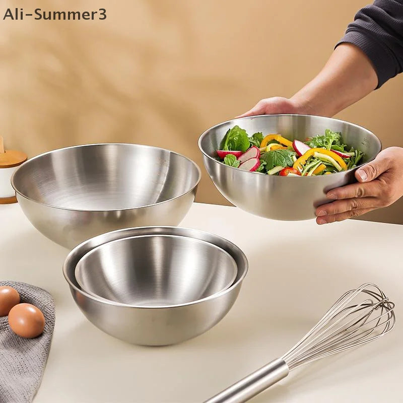 Stainless Steel Silver Salad Bowl Rice Noodles Lamian Noodles Bowl Kitchen Tableware Food Container