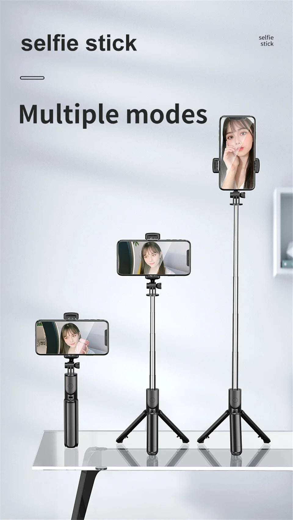 MEUYAG 2025 new Expandable Portable Tripod Selfie Stick With Remote With Detachable BT Wireless Remote Compatible for iPhone