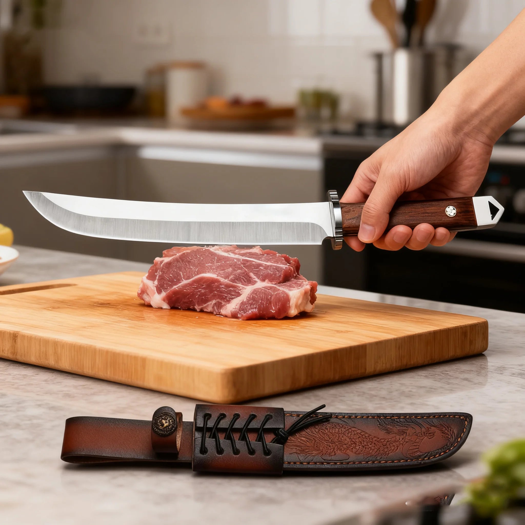 1 piece Butcher Chopping Knife  High Hardness Stainless Steel Kitchen Knife with Wood Handle Meat Cleaver Utility Cooking Knife