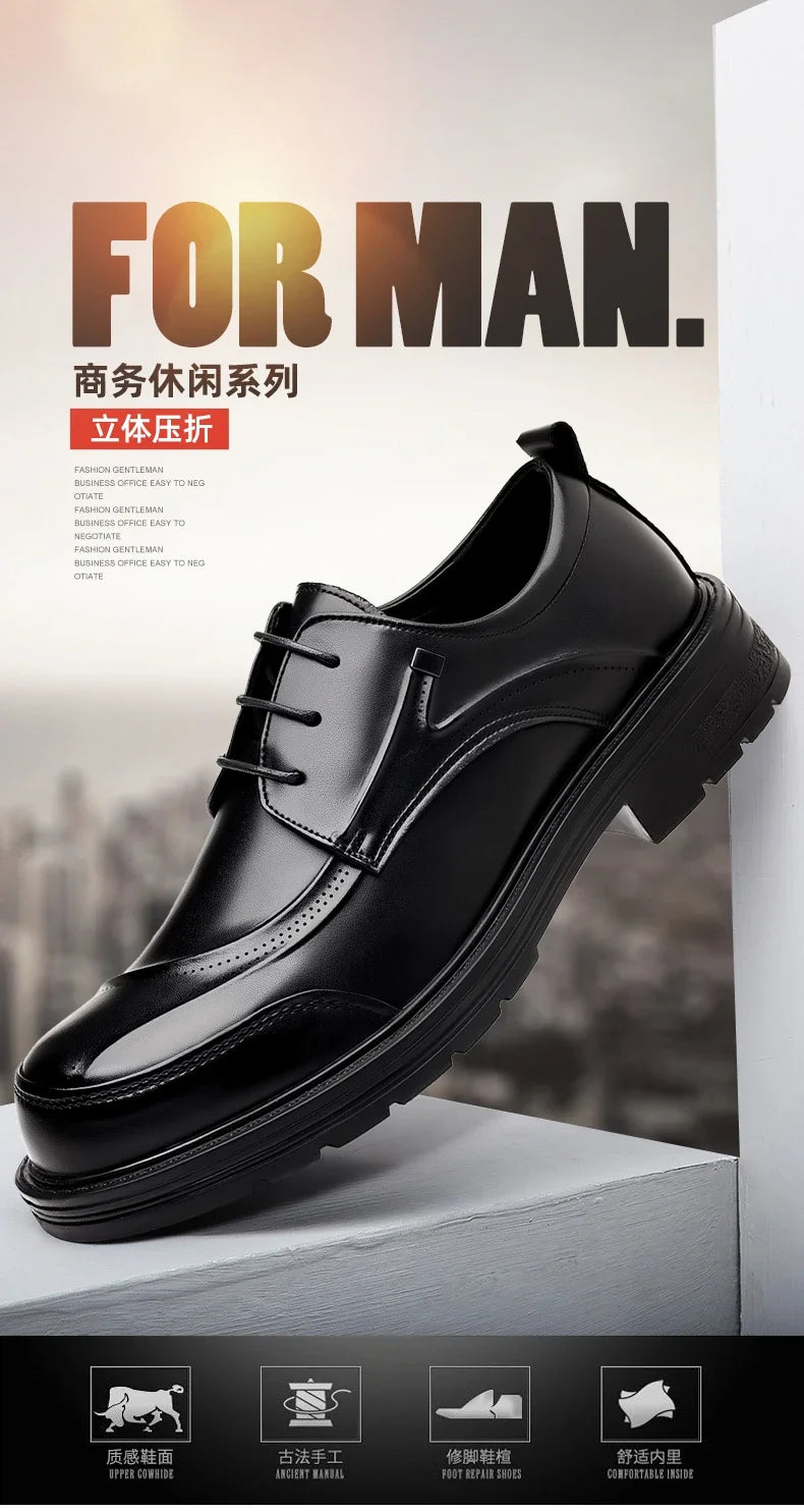 High-end Business Men's Shoes Trend Business Casual Leather Shoes Lace-up Big Head Formal Men's Leather Luxury Leather Shoes