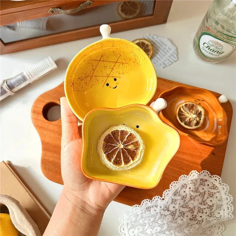 Desktop Creative Bread Shaped Ceramic Dishes, Cute Small Dipping Sauce Plate for Hotpot Ketchup Snack