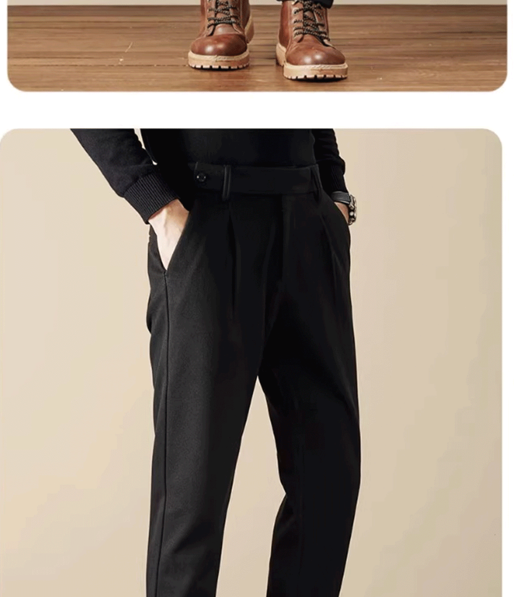 Business Casual Men's Brushed Khakis Straight Leg Long Pants Lightweight Luxury Wool Trousers Autumn Winter New Arrival