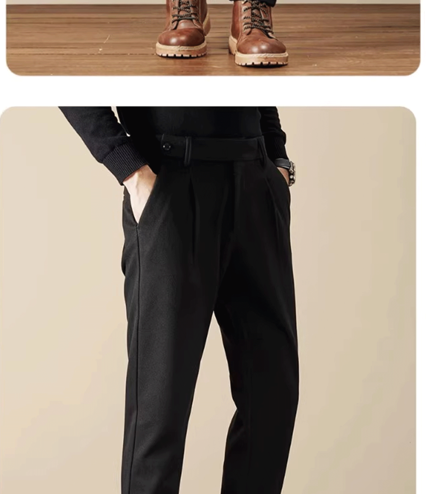 Business Casual Men's Brushed Khakis Straight Leg Long Pants Lightweight Luxury Wool Trousers Autumn Winter New Arrival
