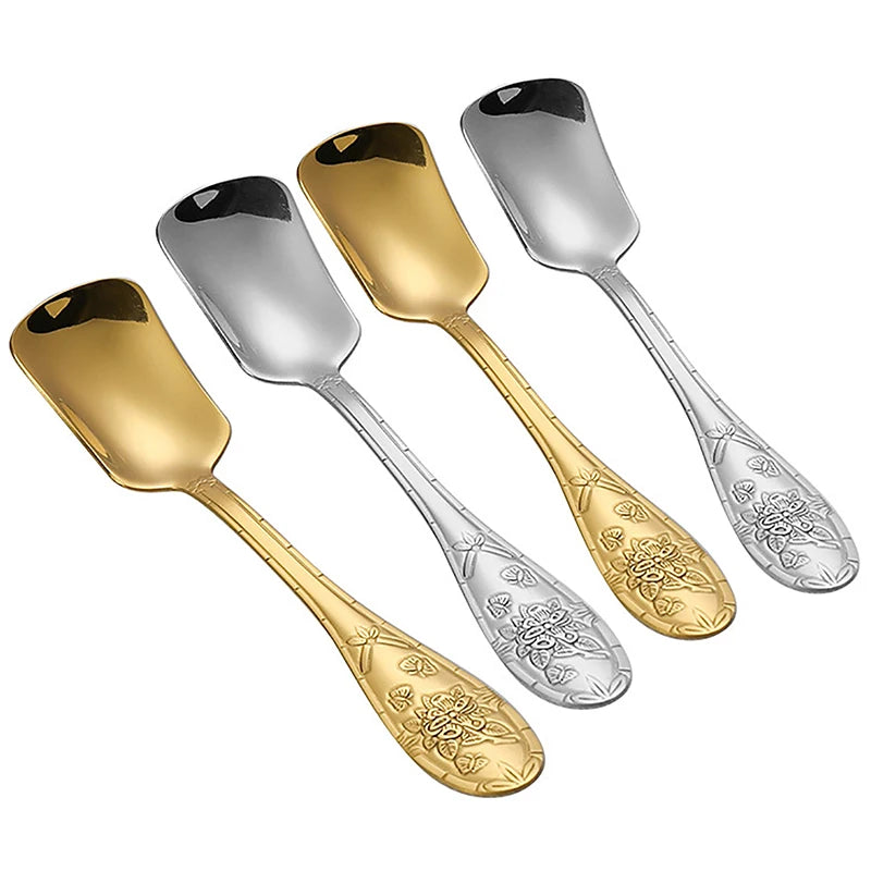 17 Cm Flat Bottom Spoon Stainless Steel Square Dinner Spoons Stirring Spoon Long Handle Drink Spoon For Ice Cream Dessert