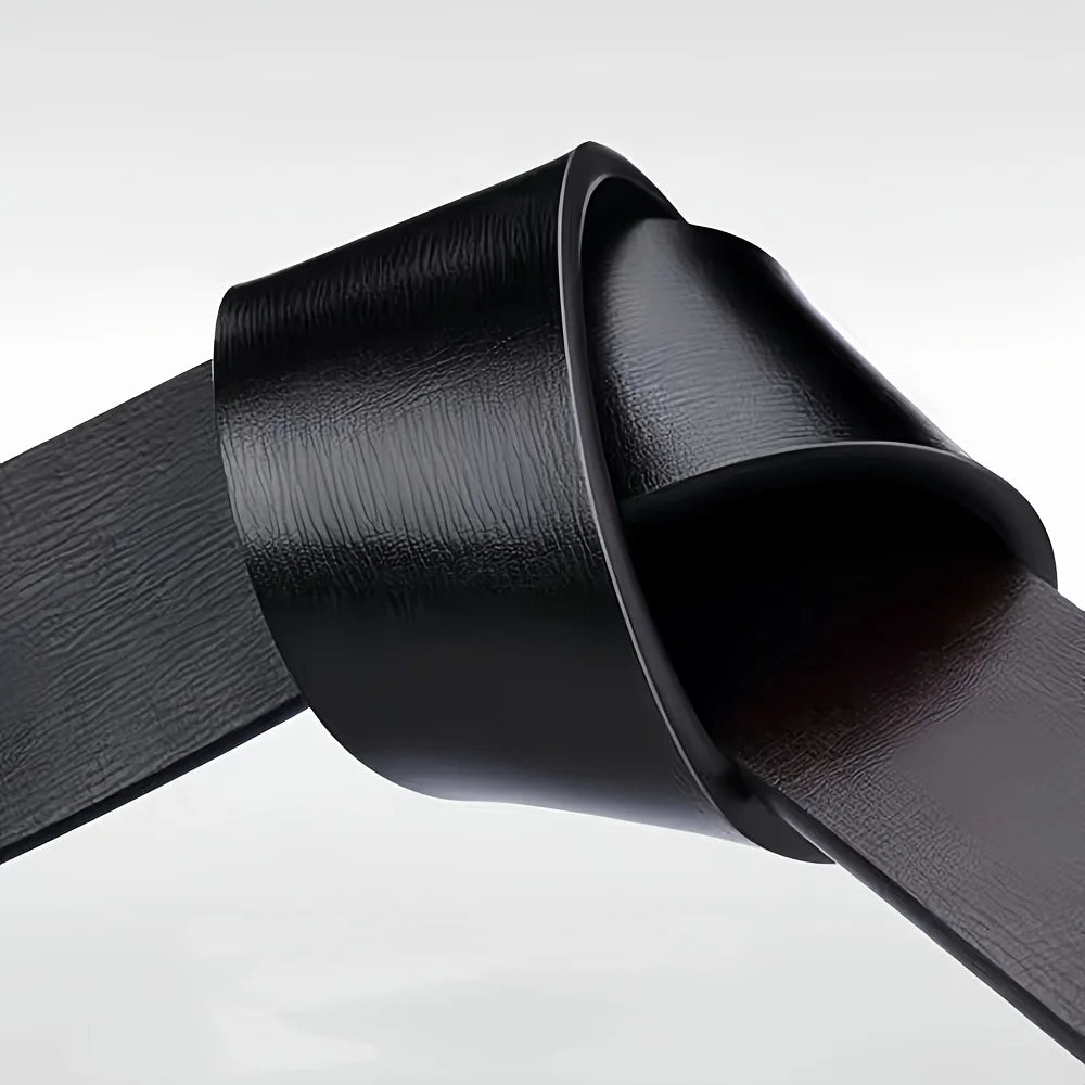 Men's automatic buckle belt-business casual PU leather belt alloy buckle, simple design, standard size, suitable for office
