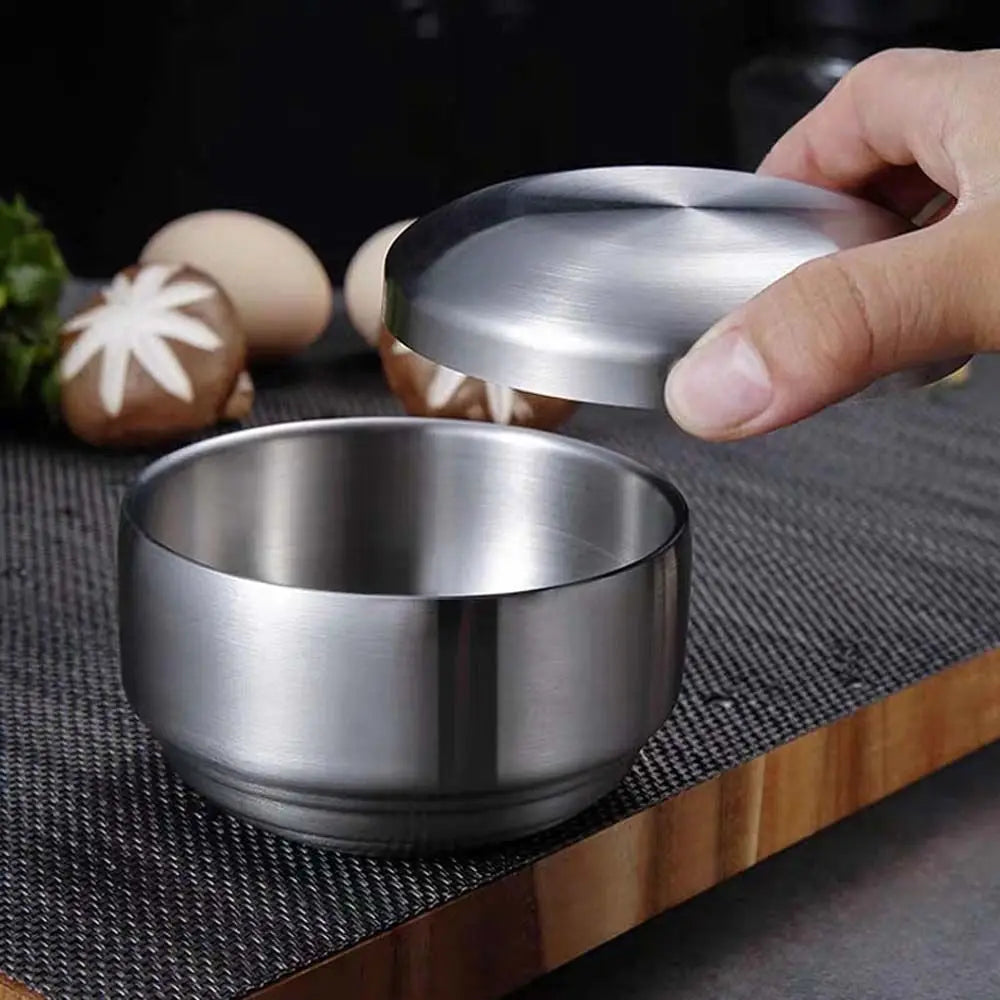 Anti-Scalding With Lid Tableware 304 Stainless Steel Container Steamed Soup Bowl Double Rice Bowl Cereal Bowls Mixing Bowls