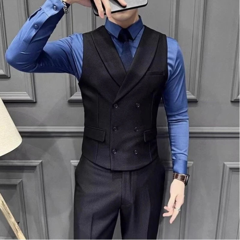 Men's Business Suit Vest Men's Plaid Slim Fit British Fashion Casual Horse Clip Formal Suit Vest