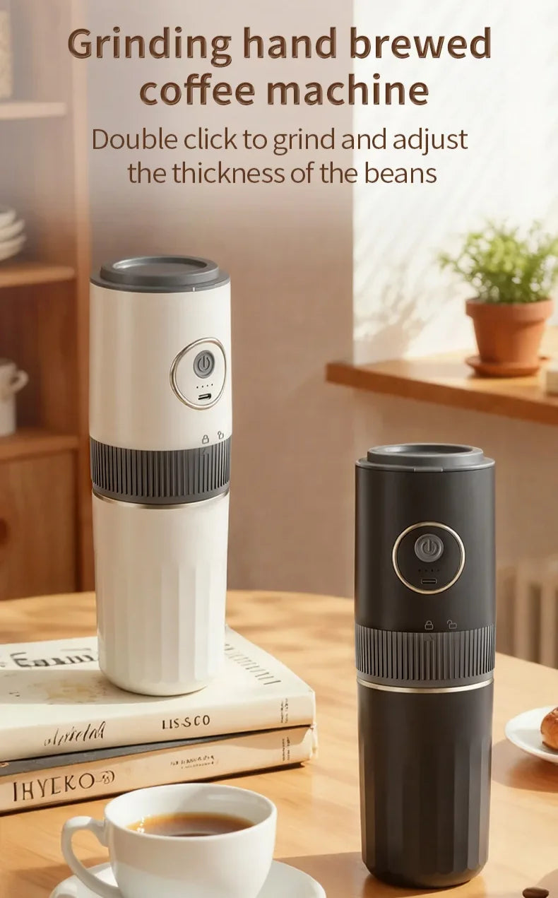 Travel-Friendly All-in-One Coffee Maker - Built-in Grinder, Handheld Espresso Machine & Mini Pour Over Cup for Home and Outdoor