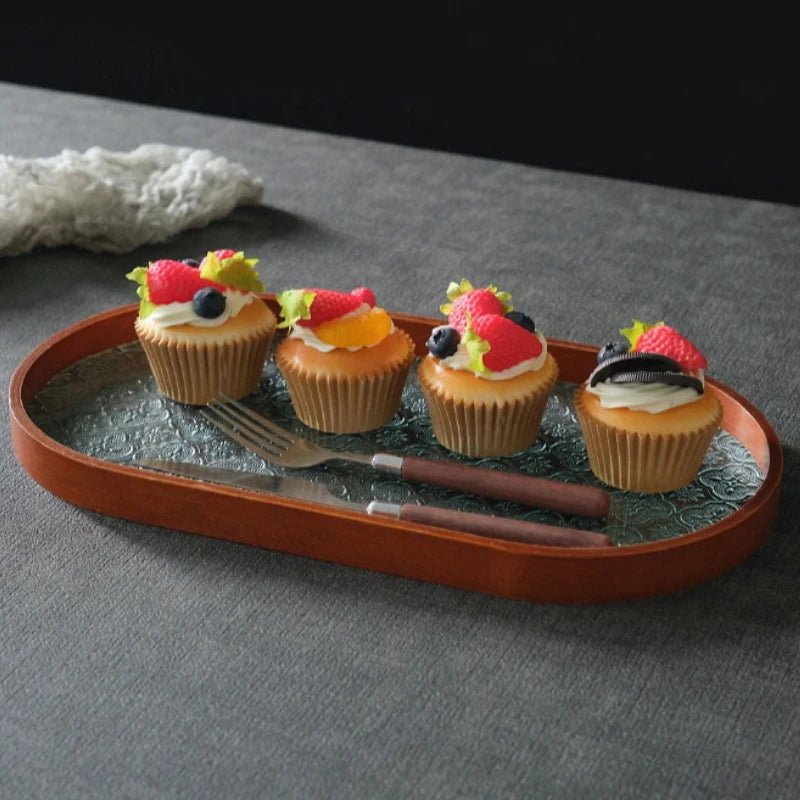 Table Organizer Tray Storage Tray Walnut Wood Tray For Cutlery Serving Spoons Cooking Utensils Teapot Teacup Snack ﻿Tray