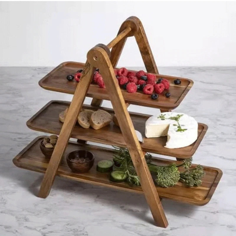 3 Tier Serving Tray Wood Tiered Tray Decor Cake Stand Farmhouse Tiered Tray Party Serving Dishes And Platters Trays