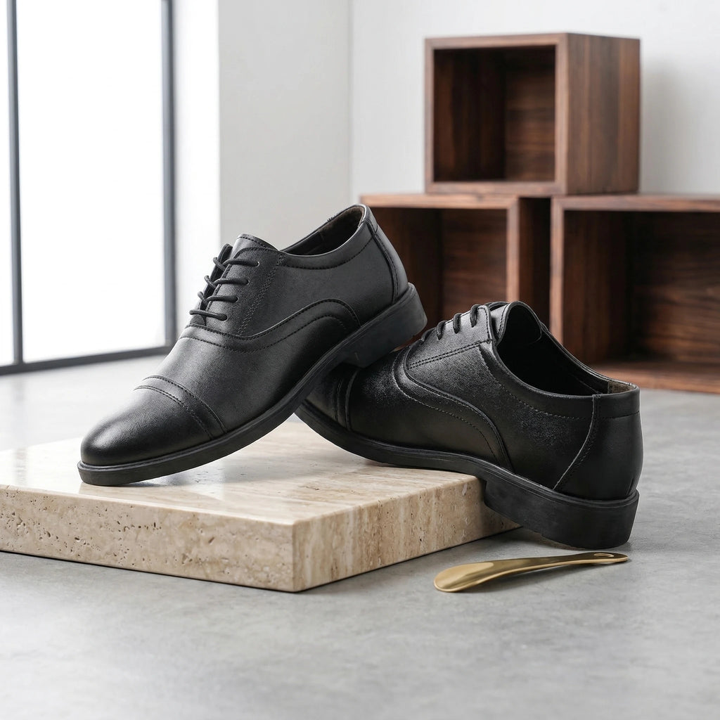 Men's Business Formal Three Buckle Shoes Simple Office Commuter Lace-Up Professional Shoes for Casual Business Settings