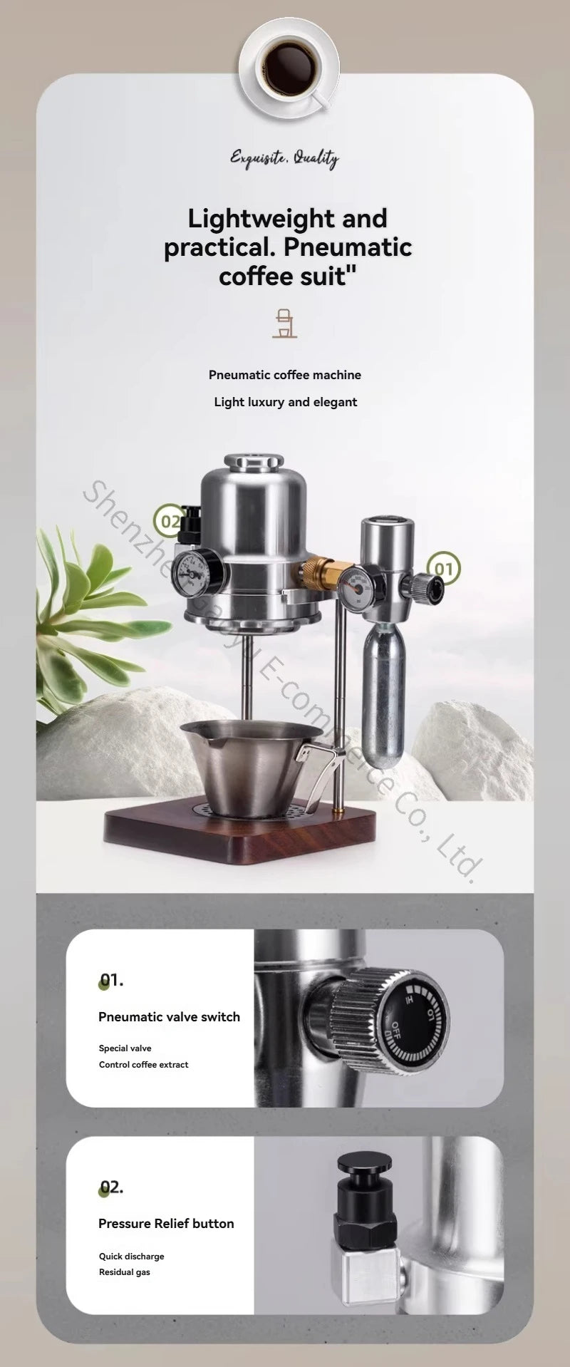 New Portable Manual Espresso Coffee Maker, Mini Air Pump Pneumatic Machine for Camping Office Home, Compact Metal Body