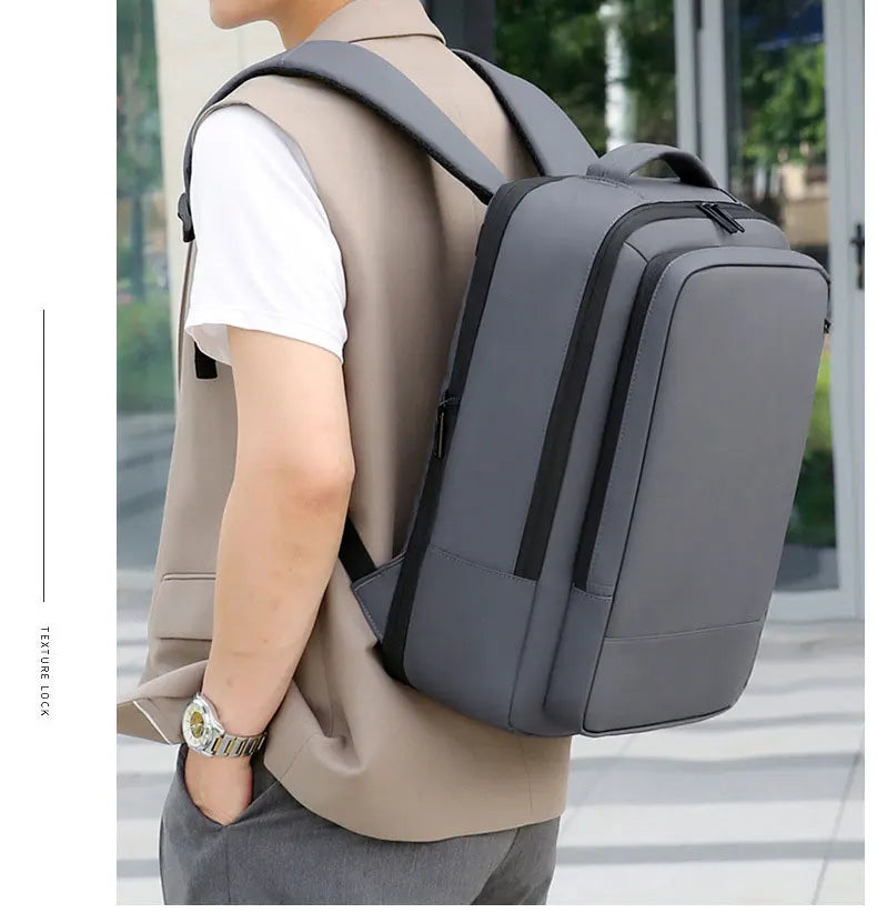 Business Commuter Men's Backpack, Multifunctional Laptop Bag, Solid Color, Simple Men's Backpack