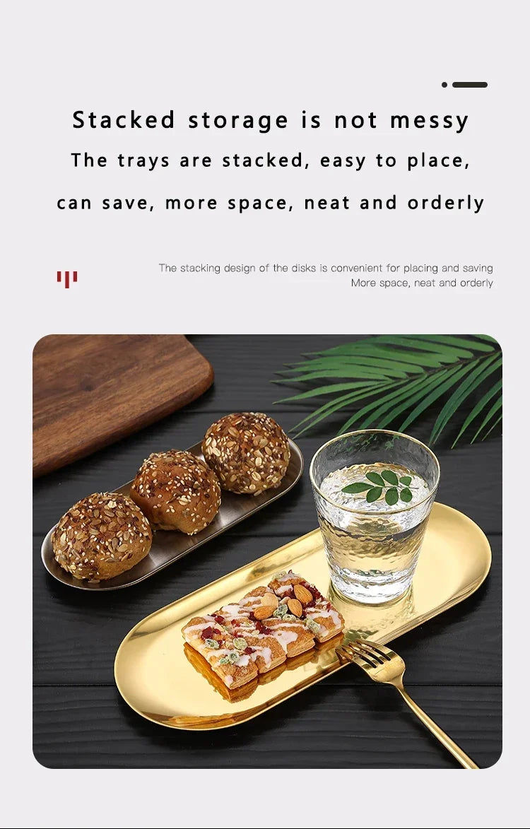 Stainless Steel Gold Dining Plate Dessert Plate Nut Fruit Cake Tray Snack Kitchen Plate Western Steak Kitchen Plate Dish