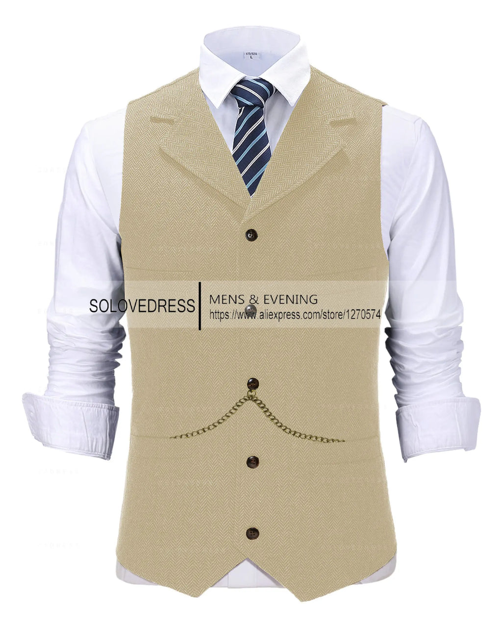 Business Mens Suit Vest Lapel V Neck Wool Herringbone Casual Brown Waistcoat Casual Formal Groomsman Jacket For Wedding