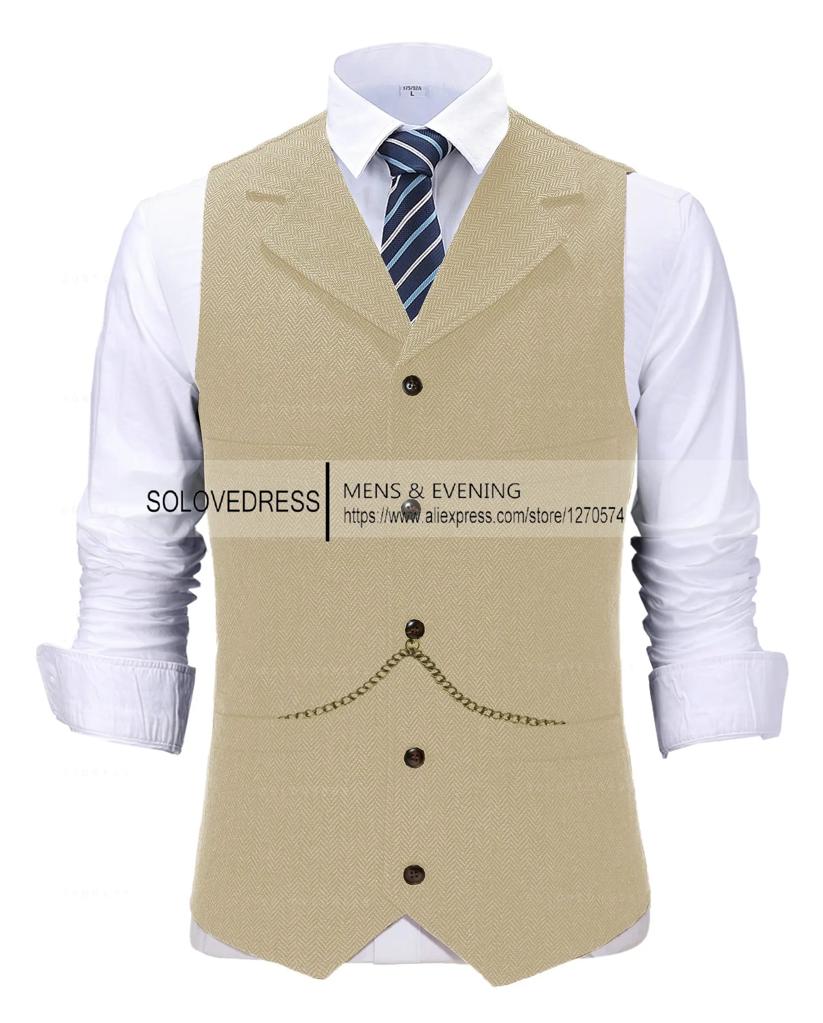 Business Mens Suit Vest Lapel V Neck Wool Herringbone Casual Brown Waistcoat Casual Formal Groomsman Jacket For Wedding