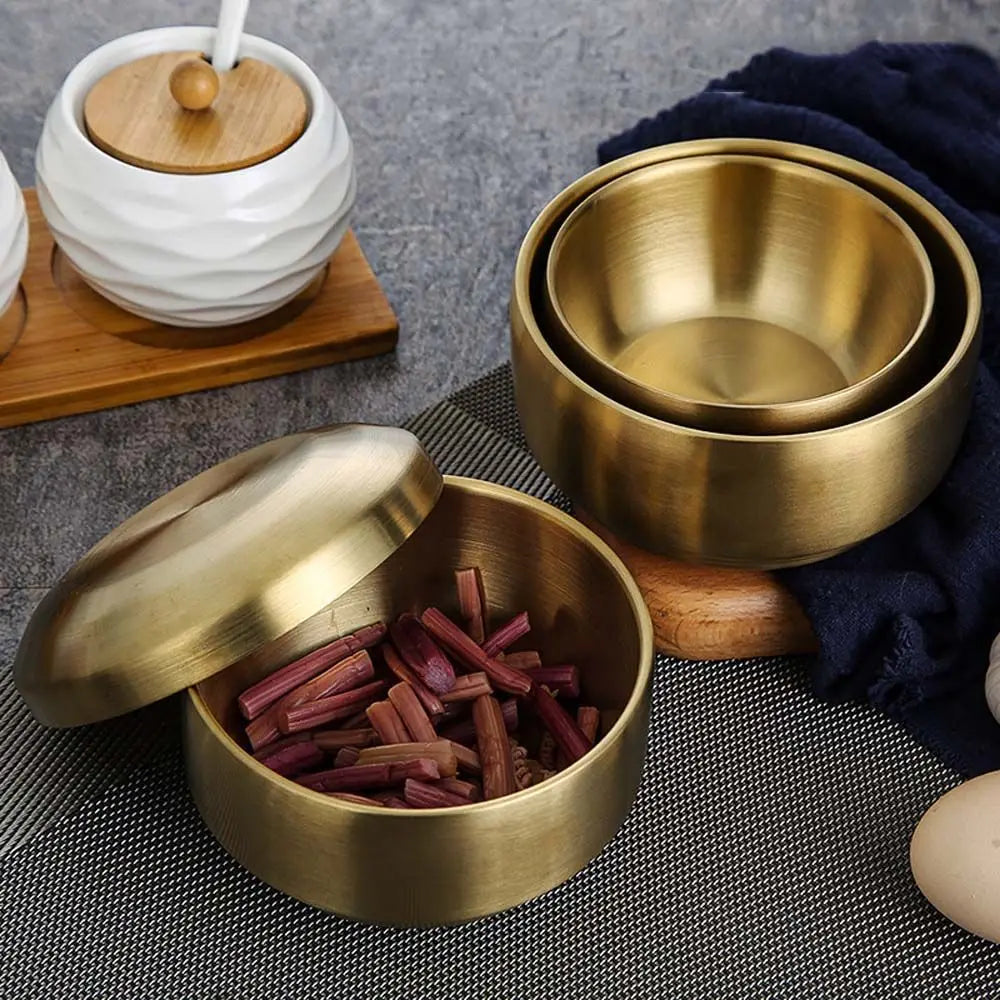 Anti-Scalding With Lid Tableware 304 Stainless Steel Container Steamed Soup Bowl Double Rice Bowl Cereal Bowls Mixing Bowls