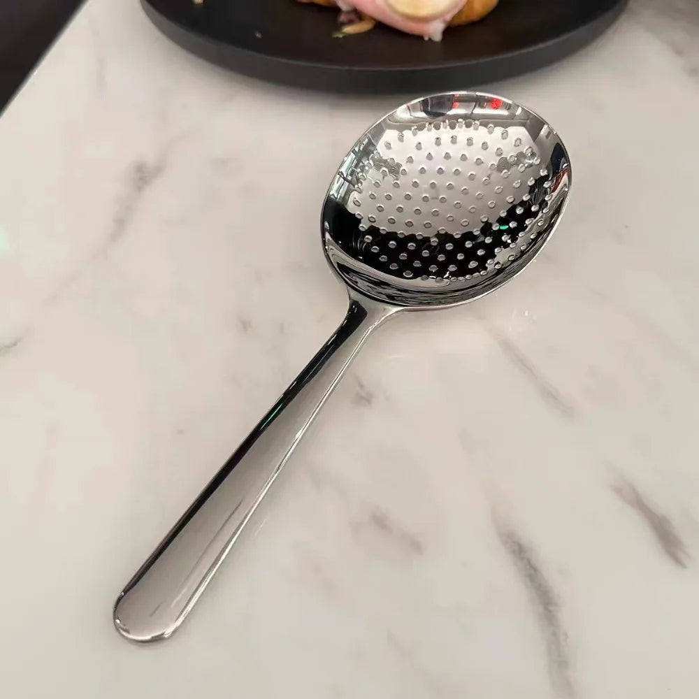1pc Heavy-Duty Commercial/Home Kitchen Spoons/Large Serving Spoon with Heat-Resistant Short Handle Drain Holes for Easy Cleaning